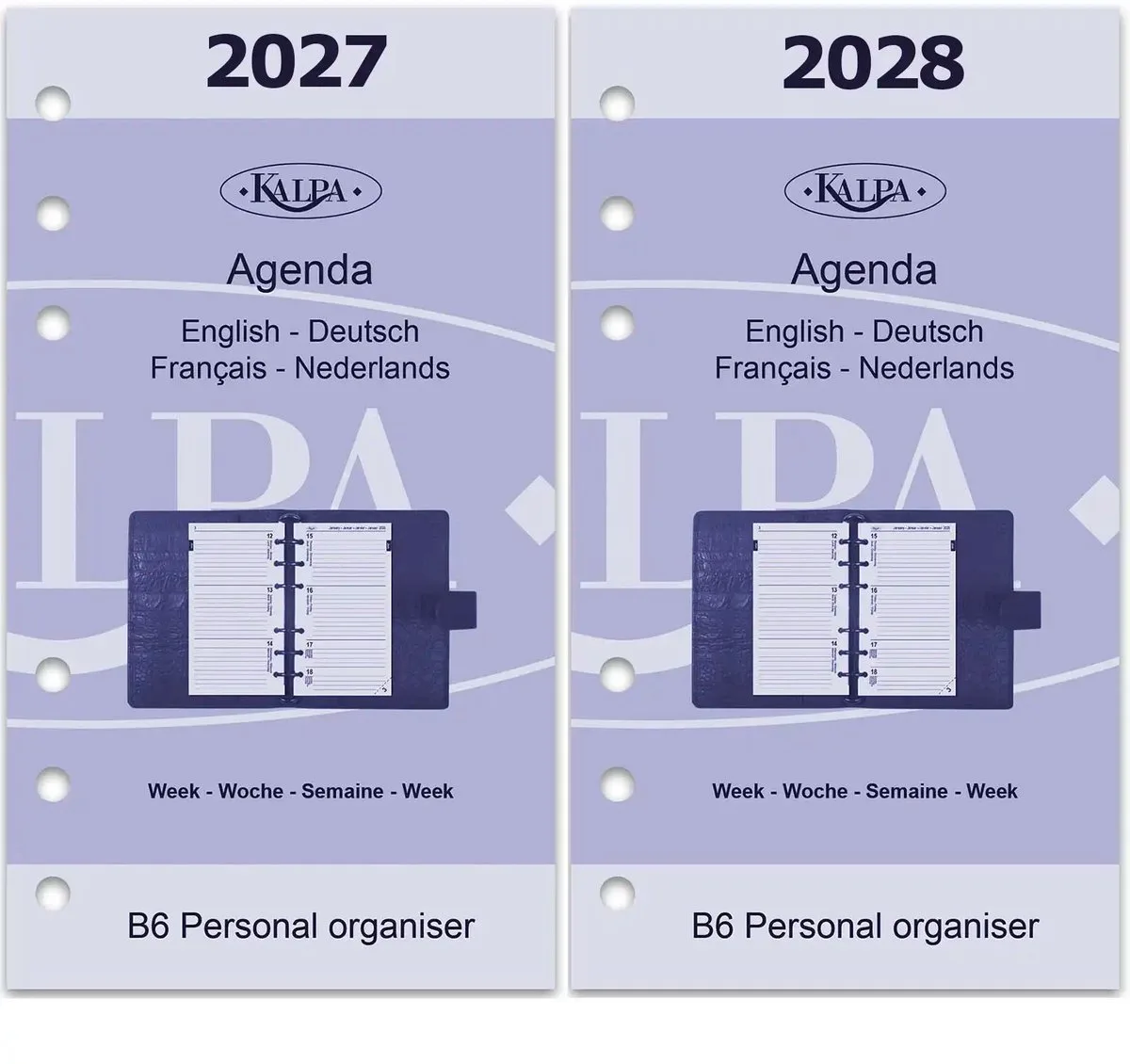 Kalpa 6216-27-28 170 x 95 mm Personal Agenda-invoegpapier EN DE FR NL 2027 2028 van Kalpa in Wit – productfoto