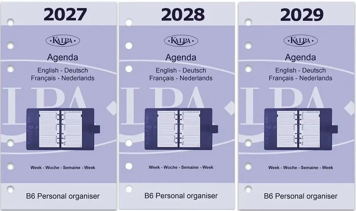 Kalpa 6216-27-28-29 170 x 95 mm Personal Agendaplanner Vulling Papier EN DE FR NL 2027 2028 2029 fra Kalpa i Hvid – produktbillede
