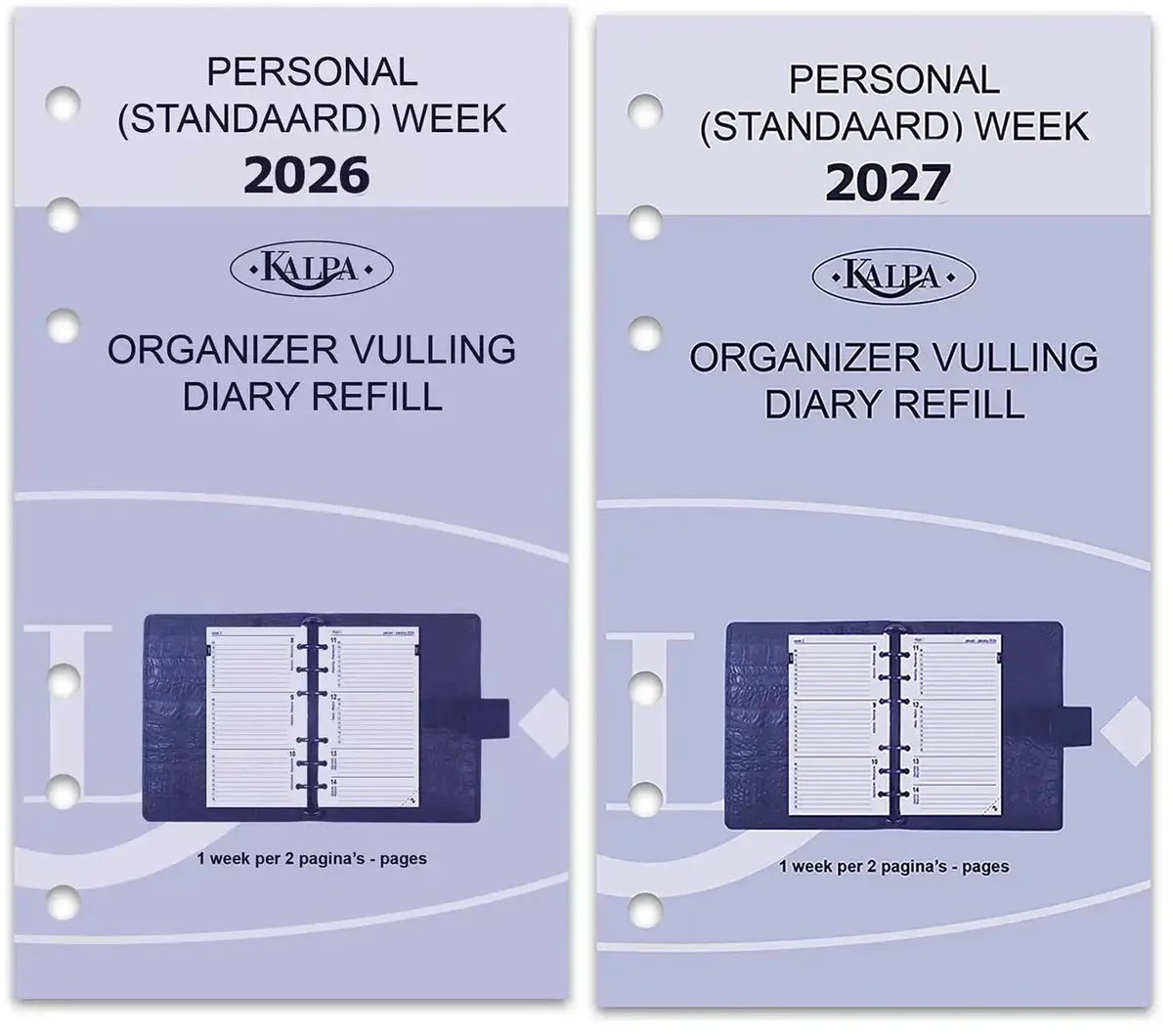 Kalpa 6217-26-27 170 x 95 mm Personal 6 Ringagenda-map Vulling 1 Week per 2 Paginas NL EN 2026 2027 fra Kalpa i Hvid – produktbillede
