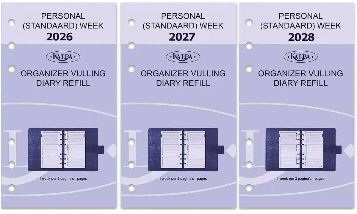 Kalpa 6217-26-27-28 170 x 95 mm Personal Agenda Organizer Vulling 1 Week per 2 Paginas NL EN 2026 2027 2028 van Kalpa in Wit – productfoto