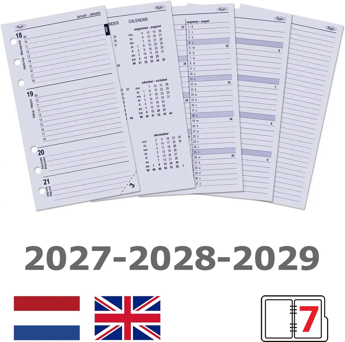 Kalpa 6217-27-28-29 Personal-agendavulling 2027 2028 2029 – 1 week op 2 pagina's, NL/EN fra Kalpa i Hvid – produktbillede