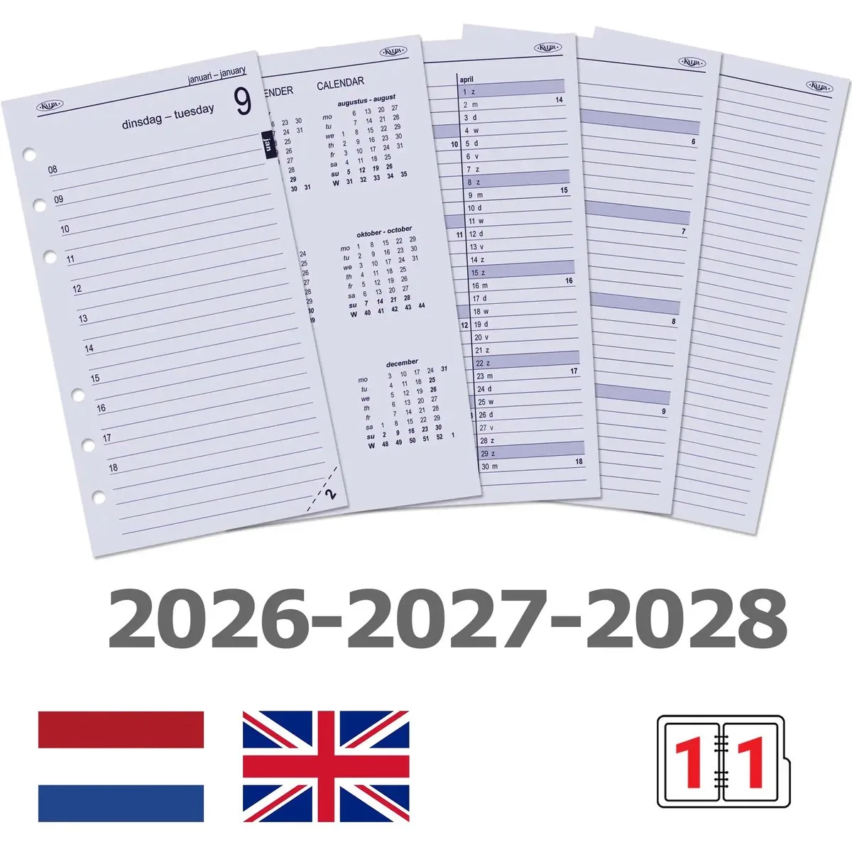 Kalpa 6221-26-27-28 150 x 95 mm Senior Agenda Vulling 1 Dag per Pagina NL 2026 2027 2028 by Kalpa in White – product photo