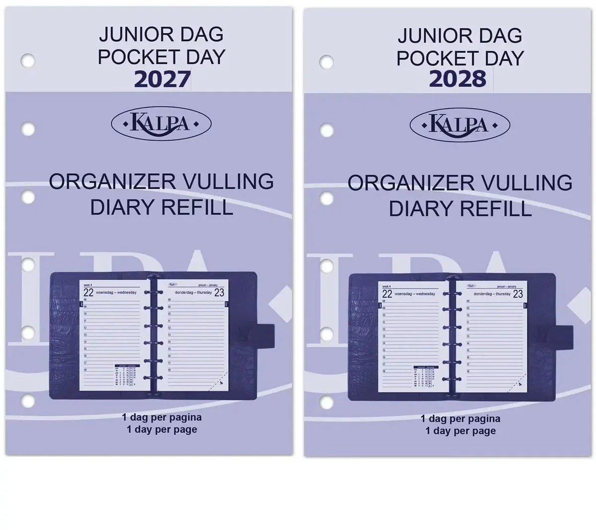 Kalpa 6231-27-28 125 x 80 mm Pocket 6 Ringband Vulling 1 Dag per Pagina NL EN 2027 2028 van Kalpa in Wit – productfoto