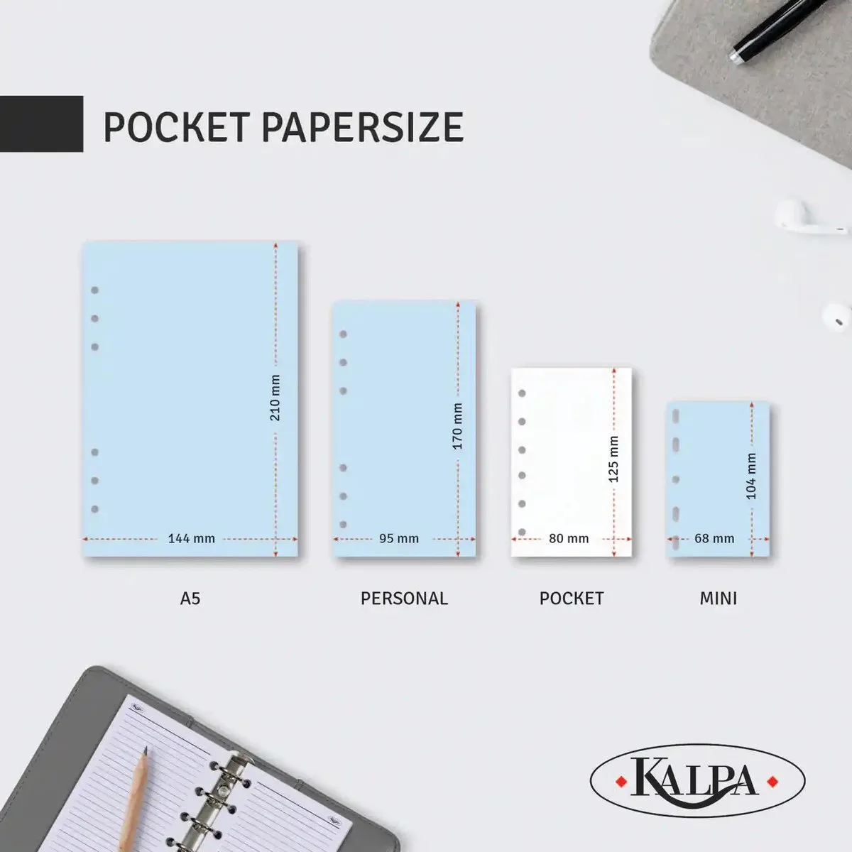 Kalpa 6232-00 125 x 80 mm Briefpapier voor Pocket Agenda Organizer by Kalpa in White – product photo