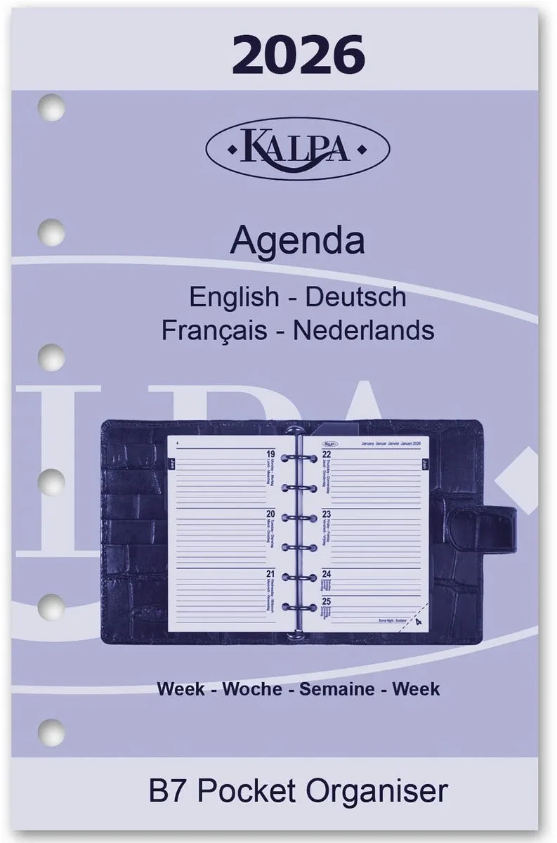 Kalpa 6236-27 125 x 80 mm Pocket Agendabinder Vulling 1 Week per 2 Paginas DE EN FR NL 2027 fra Kalpa i Hvid – produktbillede