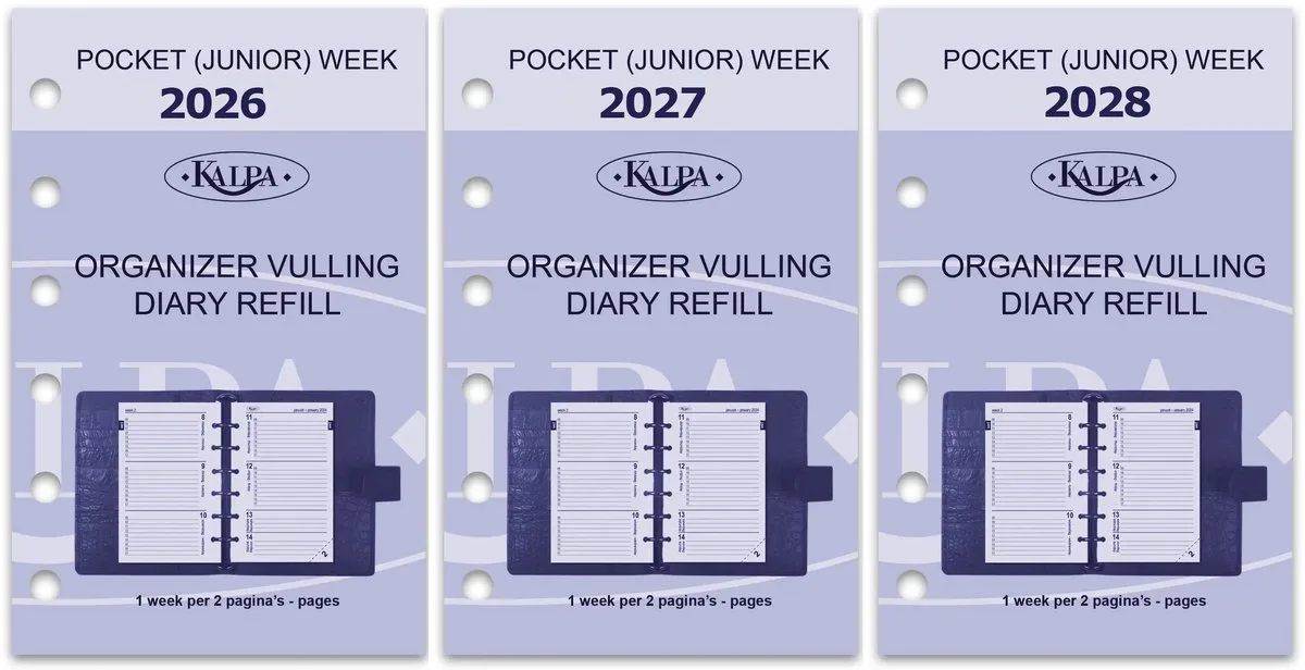 Kalpa 6237-26-27-28 125 x 80 mm Pocket Agenda Vulling Papier 1 Week per 2 Paginas NL EN 2026 2027 2028 van Kalpa in Wit – productfoto