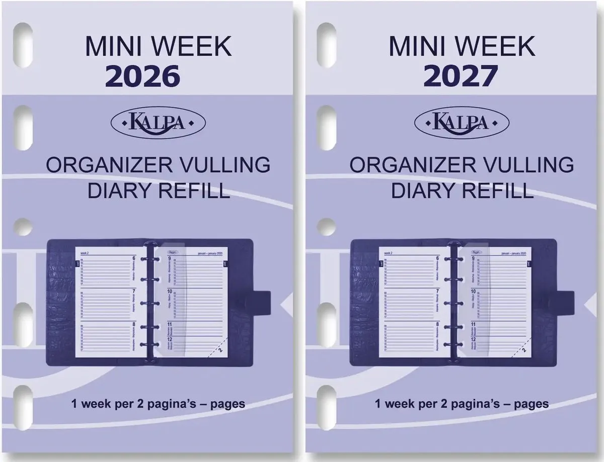 Kalpa 6247-26-27 104 x 68 mm Mini Agenda Organizer Inzetstukken 1 Week per 2 Paginas NL EN 2026 2027 van Kalpa in Wit – productfoto