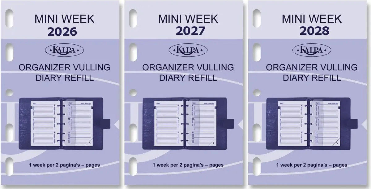 Kalpa 6247-26-27-28 104 x 68 mm Mini Agenda Organizer Vulling Week NL EN 2026 2027 2028 by Kalpa in White – product photo