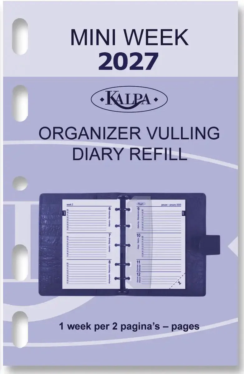 Kalpa 6247-27 104 x 68 mm Mini Agenda Organizer Inzetstukken 1 Week per 2 Paginas NL EN 2027 fra Kalpa i Hvid – produktbillede