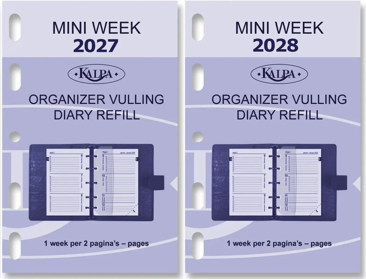 Kalpa 6247-27-28 104 x 68 mm Mini Agenda Organizer Inzetstukken 1 Week per 2 Paginas NL EN 2027 2028 by Kalpa in White – product photo