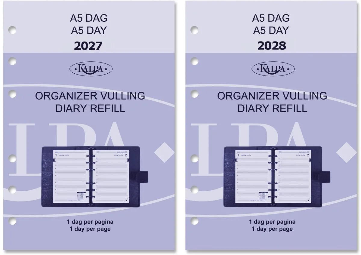 Kalpa 6301-27-28 210 x 144 mm A5 Planner Vulling 1 dag per pagina compleet 2027 2028 NL EN de Kalpa en Blanc – photo produit