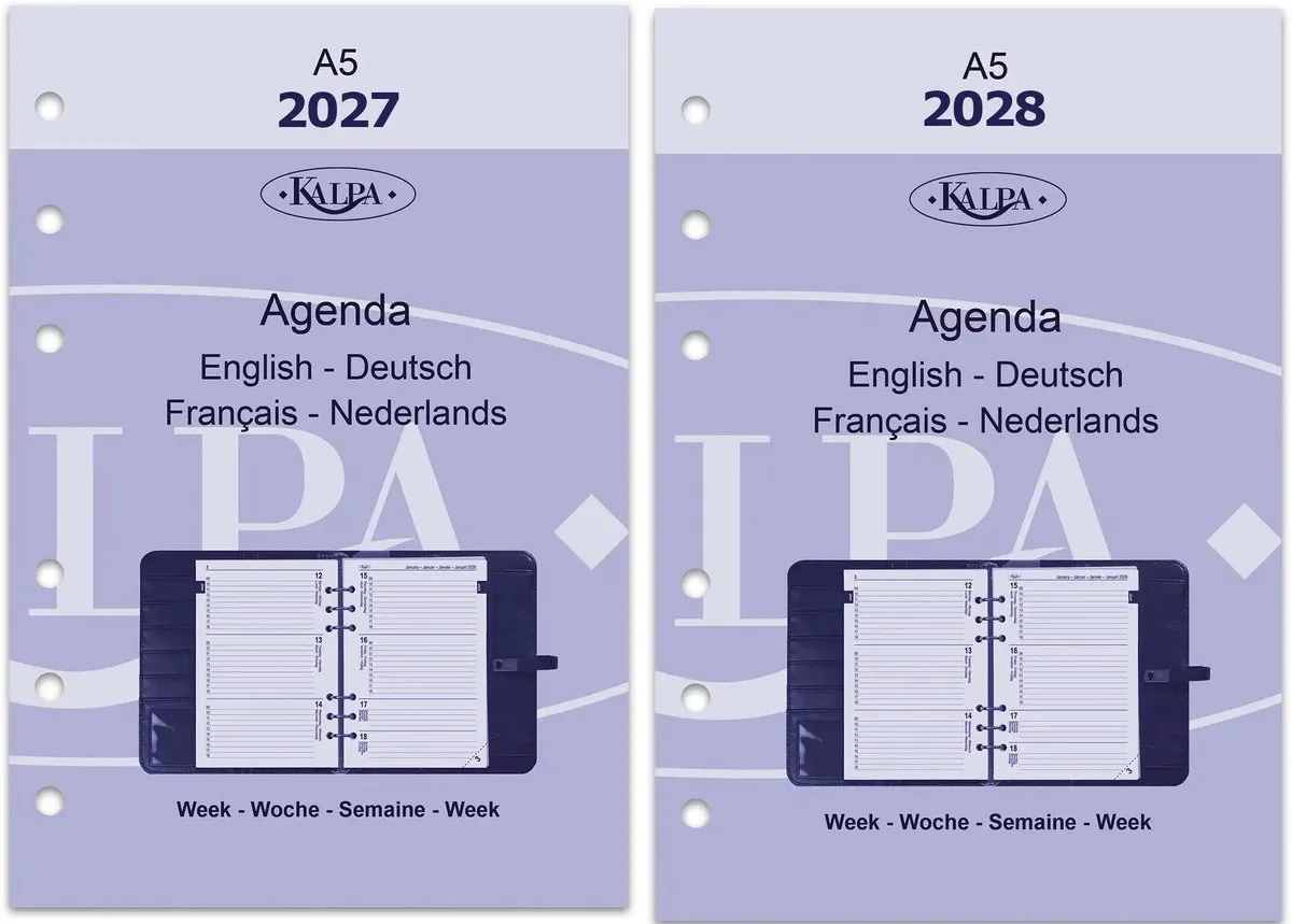 Kalpa 6306-27-28 210 x 144 mm A5 6 Ringendagboek Vulling 1 Week per 2 Paginas Jaardoos EN DE FR NL 2027 2028 van Kalpa in Wit – productfoto
