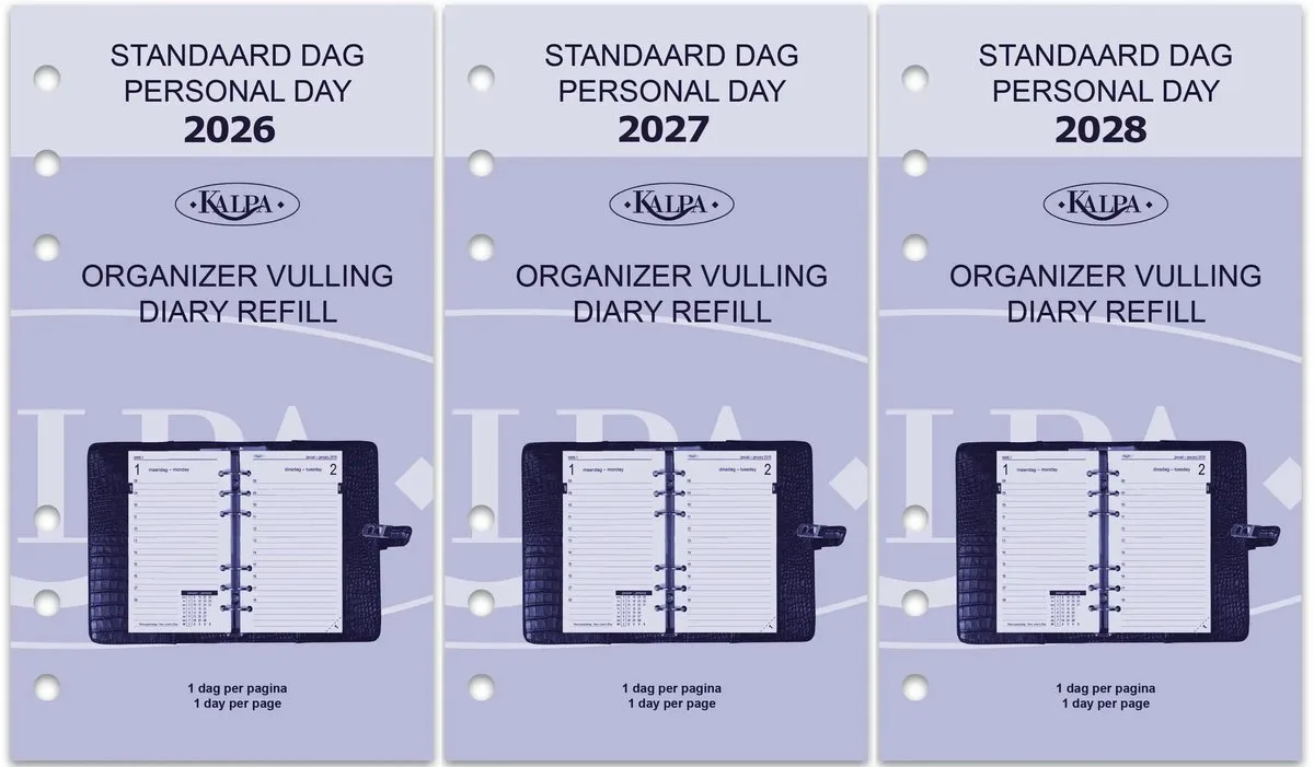 Kalpa 6311-26-27-28 170 x 95 mm Personal Agendaplanner Vulling 1 Dag per Pagina Jaardoos EN NL 2026 2027 2028 van Kalpa in Wit – productfoto