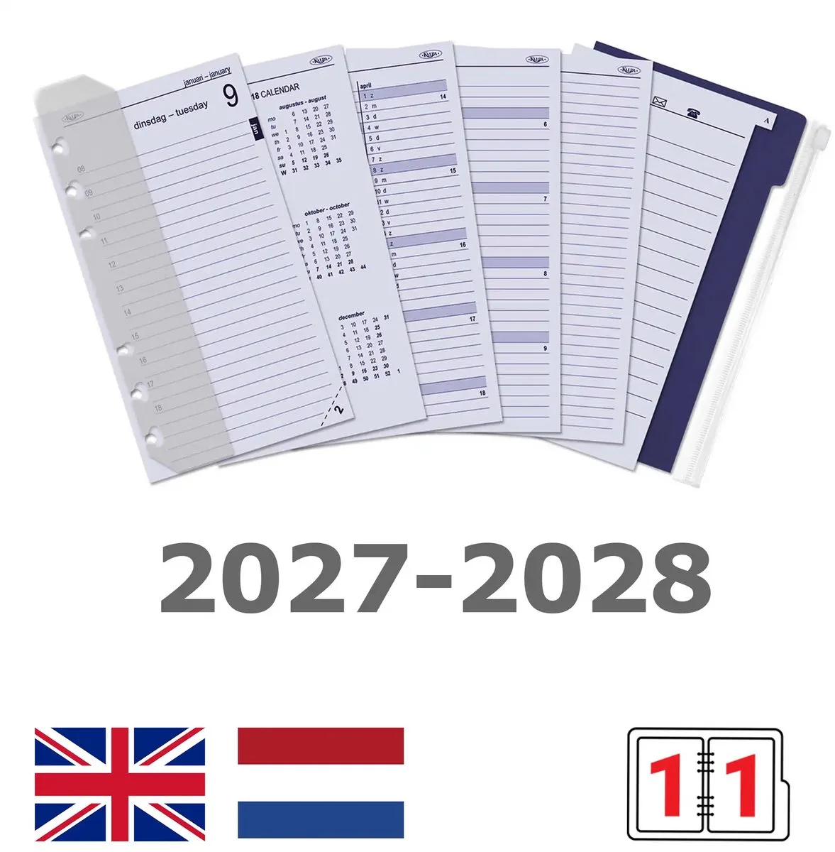 Kalpa 6311-27-28 170 x 95 mm Personal Agendaplanner Vulling 1 Dag per Pagina Jaardoos EN NL 2027 2028 van Kalpa in Wit – productfoto