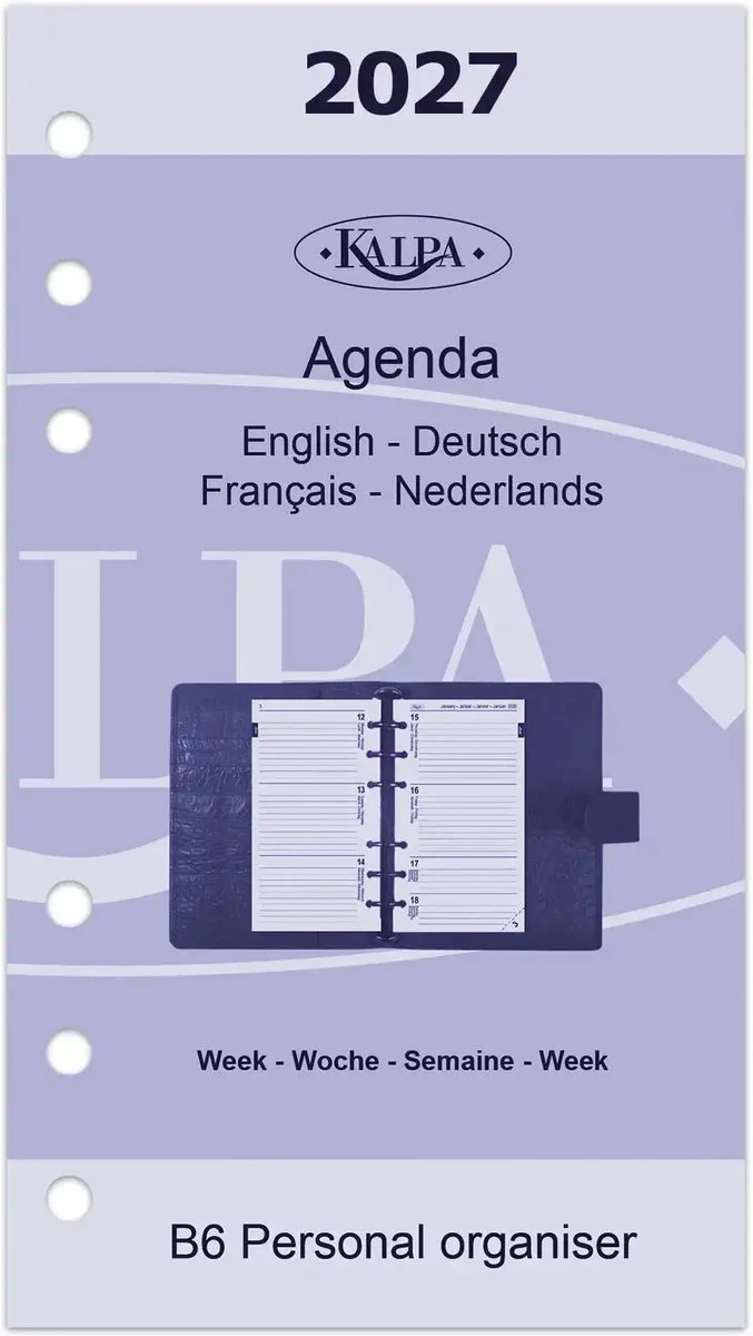Kalpa 6316-27 170 x 95 mm Personal Bindmiddelenagenda Vulling Jaardoos 1 Week per 2 Paginas EN DE FR NL 2027 de Kalpa en Blanc – photo produit