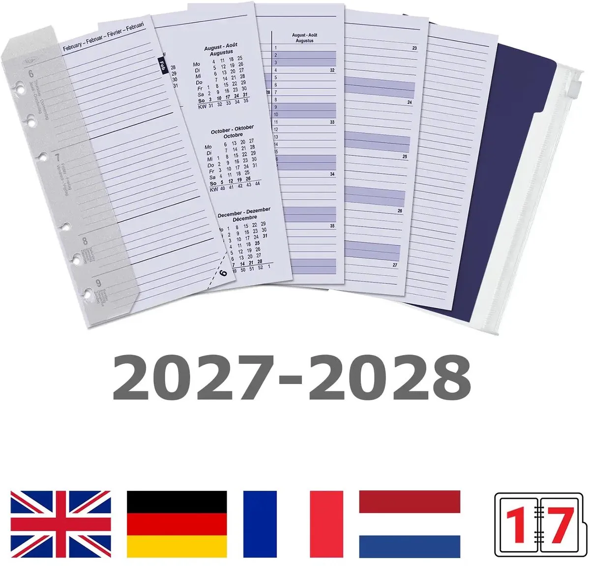 Kalpa 6316-27-28 170 x 95 mm Personal Bindmiddelenagenda Vulling Jaardoos 1 Week per 2 Paginas EN DE FR NL 2027 2028 de Kalpa en Blanc – photo produit