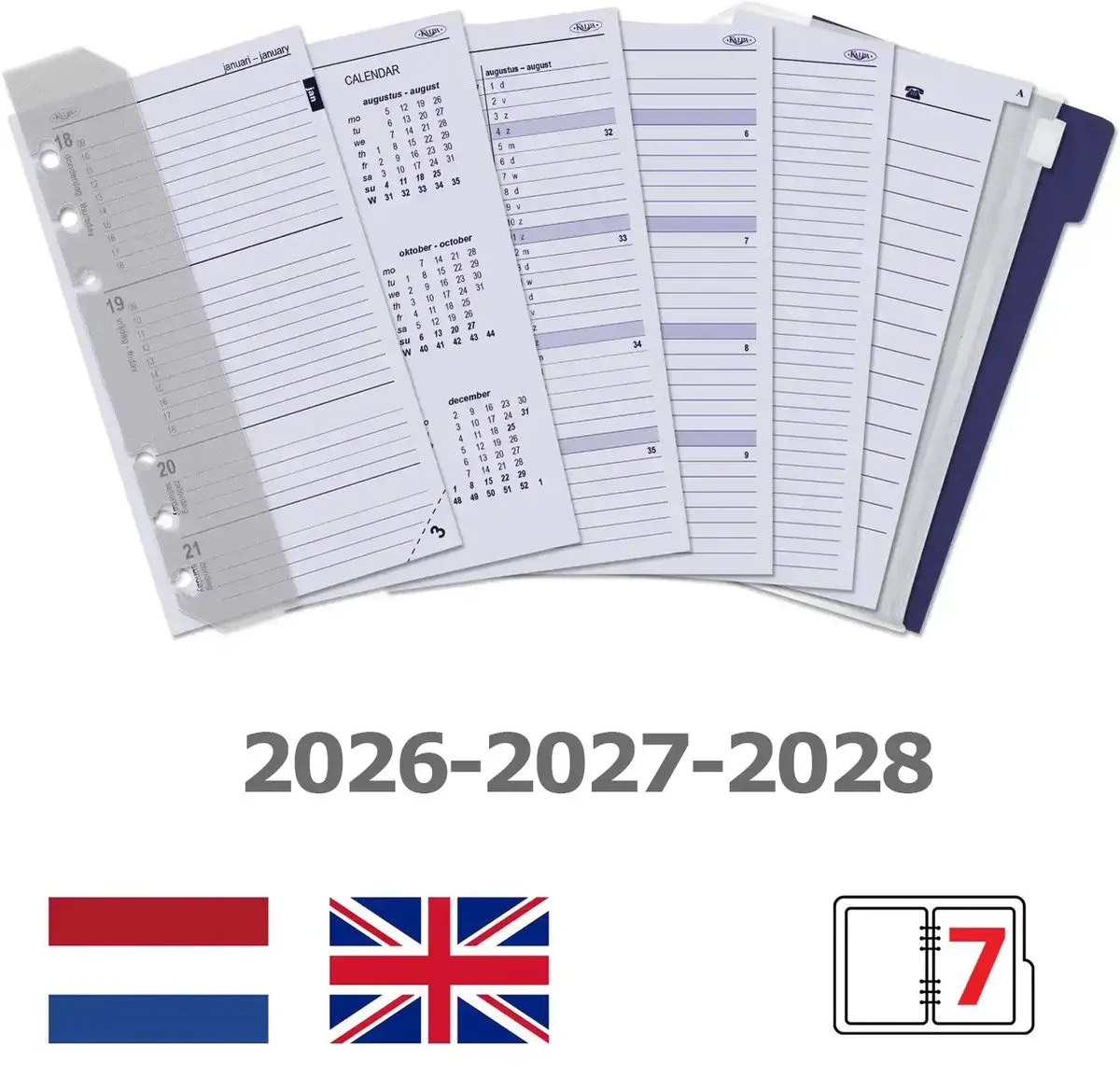 Kalpa 6317-26-27-28 170 x 95 mm Personal Bindmiddel Vulling 1 Week per 2 Paginas NL EN 2026 2027 2028 by Kalpa in White – product photo