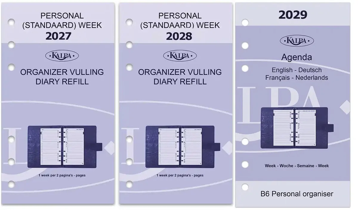 Kalpa 6317-27-28-29 Personal-agendavulling 2027 2028 2029 – 1 week op 2 pagina's met extra's, NL/EN de Kalpa en Blanc – photo produit
