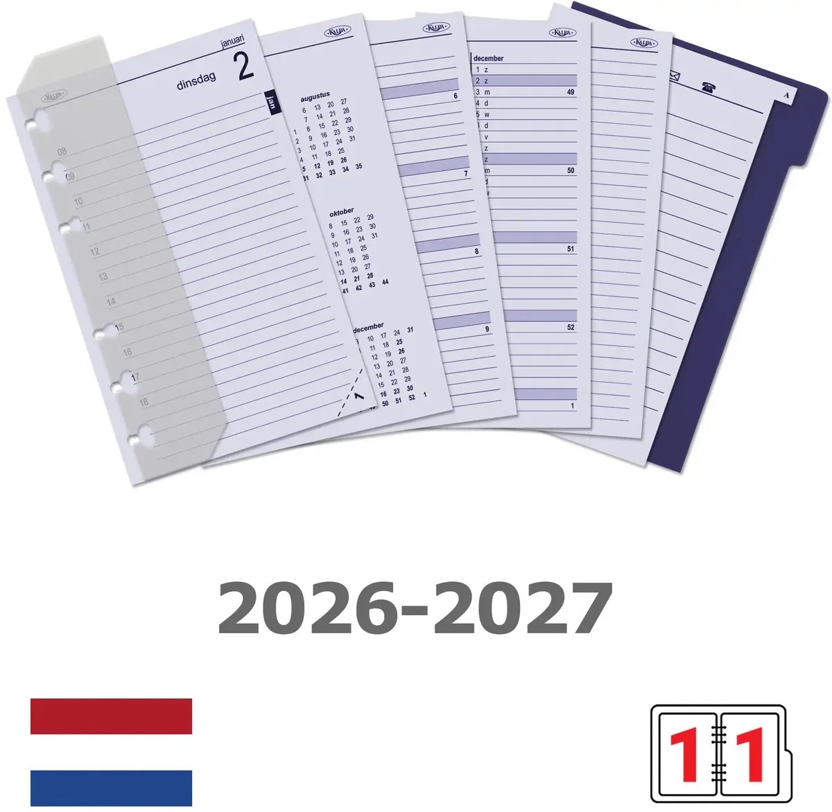 Kalpa 6321-26-27 150 x 95 mm Senior Planner Organizer Vulling 1 Dag per Pagina NL Jaardoos 2026 2027 by Kalpa in White – product photo