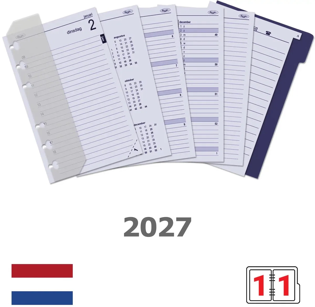 Kalpa 6321-27 150 x 95 mm Senior Planner Organizer Vulling 1 Dag per Pagina NL Jaardoos 2027 by Kalpa in White – product photo