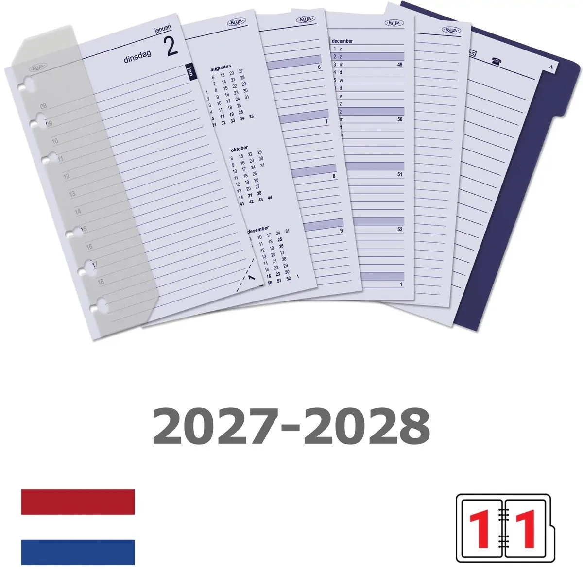 Kalpa 6321-27-28 150 x 95 mm Senior Planner Organizer Vulling 1 Dag per Pagina NL Jaardoos 2027 2028 van Kalpa in Wit – productfoto