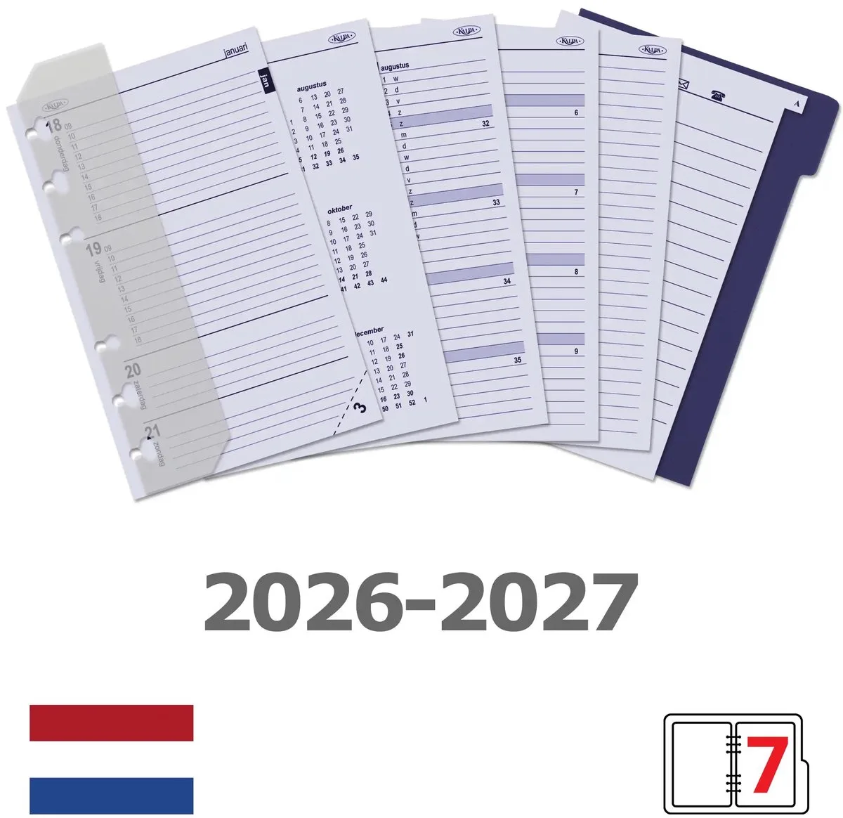 Kalpa 6327-26-27 150 x 95 mm Senior Planner Organizer Inzetstukken Jaardoos NL 2026 2027 van Kalpa in Wit – productfoto