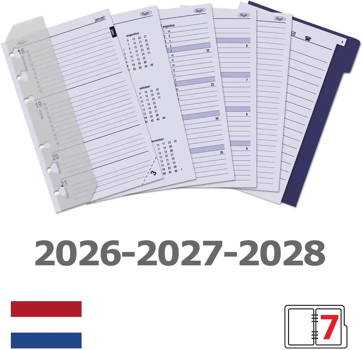 Kalpa 6327-26-27-28 150 x 95 mm Senior Planner Organizer Inzetstukken Jaardoos NL 2026 2027 2028 von Kalpa in Weiß – Produktfoto