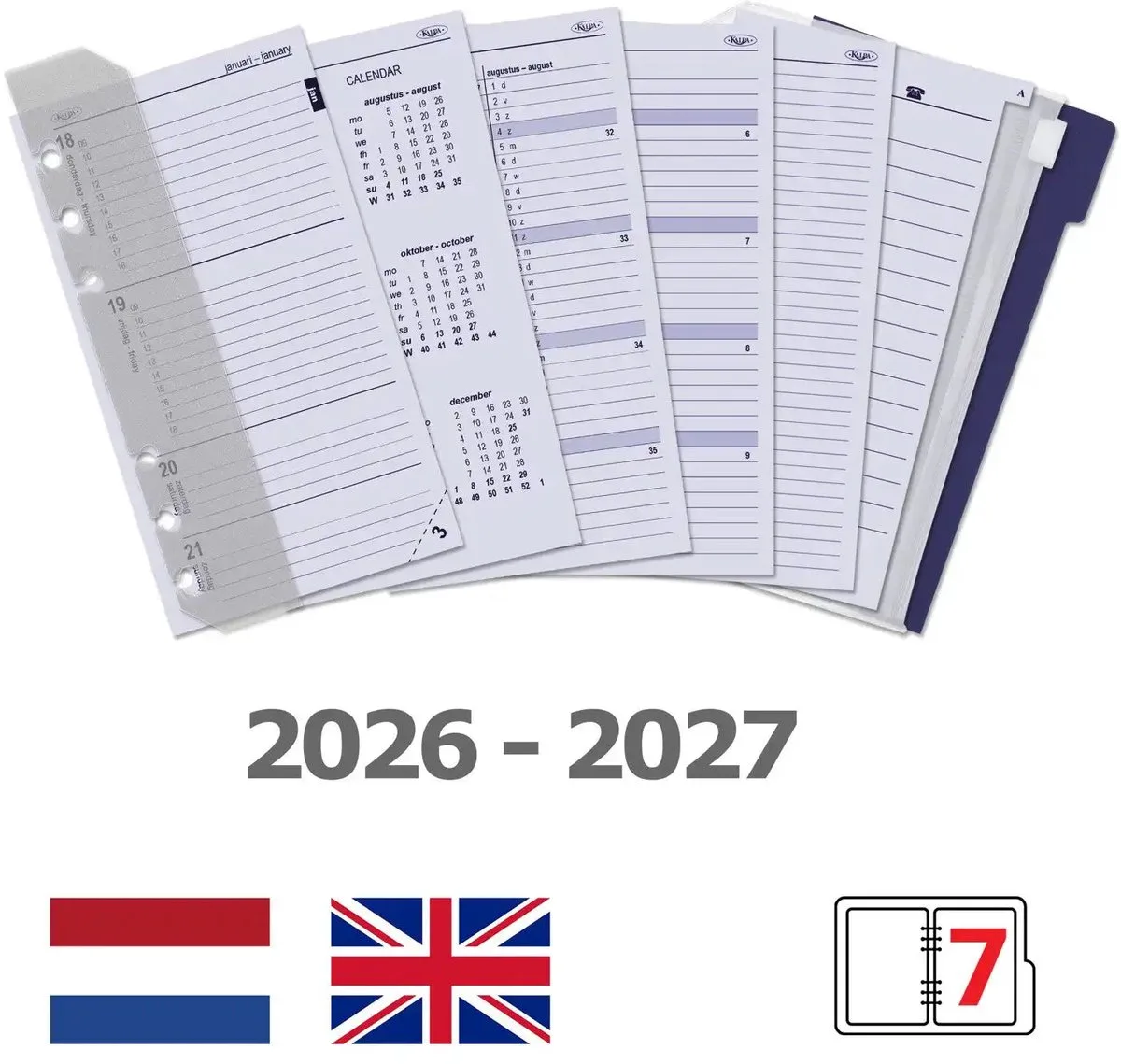 Kalpa 6337-26-27 125 x 80 mm Pocket Planner Organizer Inzetstukken Jaardoos NL EN 2026 2027 van Kalpa in Wit – productfoto
