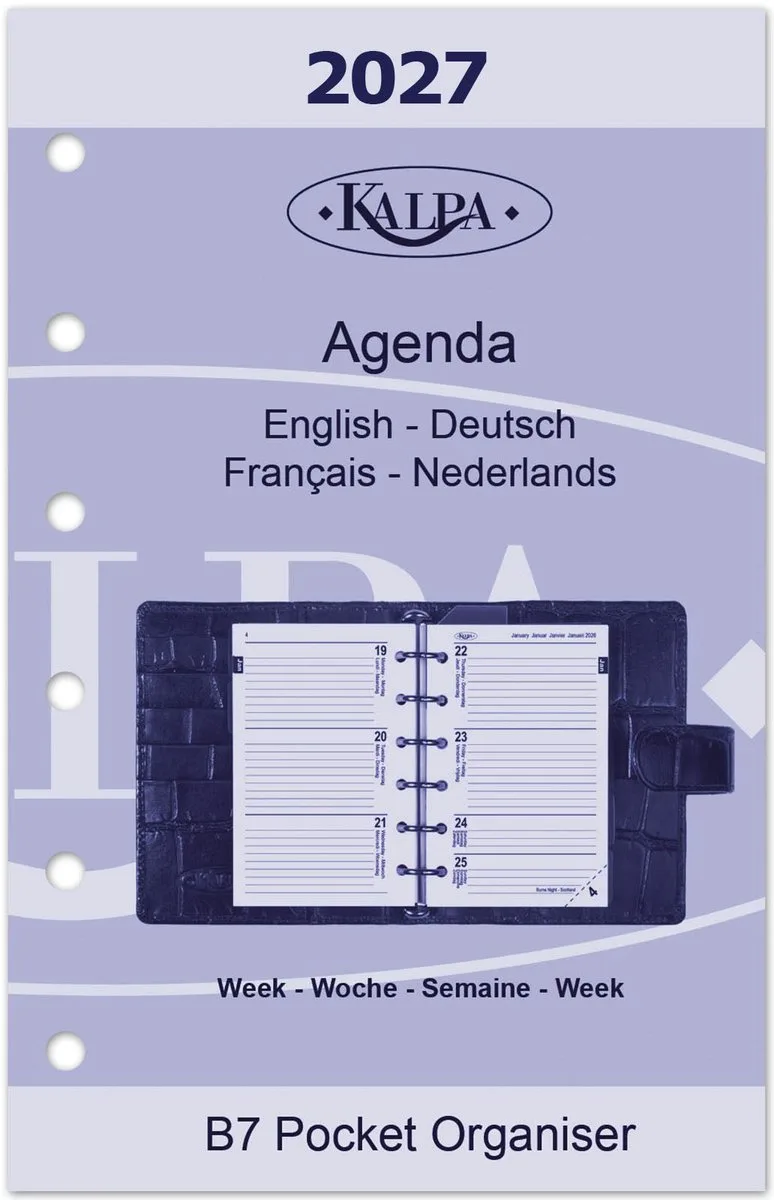 Kalpa 6337-27 125 x 80 mm Pocket Planner Vulling 1 Week per 2 Paginas NL EN + Bijlagen 2027 by Kalpa in White – product photo