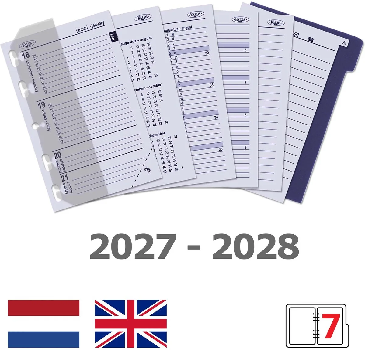 Kalpa 6347-27-28 104 x 68 mm mini Planner Organizer Inzetstukken Jaardoos NL 2027 2028 fra Kalpa i Hvid – produktbillede