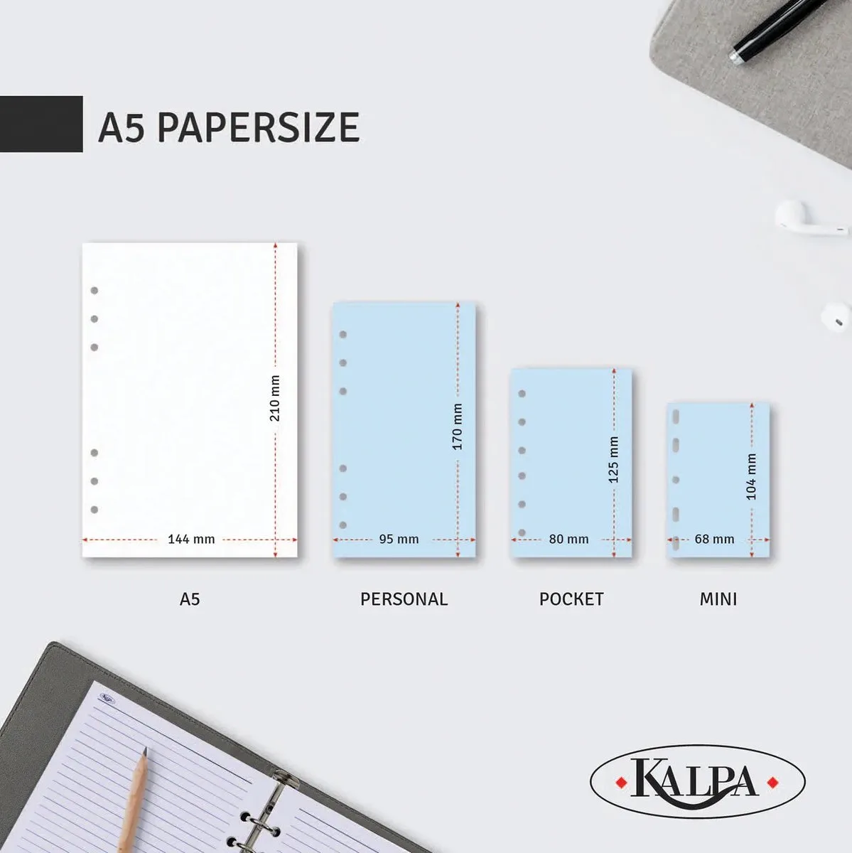 Kalpa 6407-26-27-28 210 x 144 mm A5 Agendavuller met 6 ringen Week NL EN (een beetje roest op de ringband!) + opbergmap 2025 2026 2027 by Kalpa in White – product photo