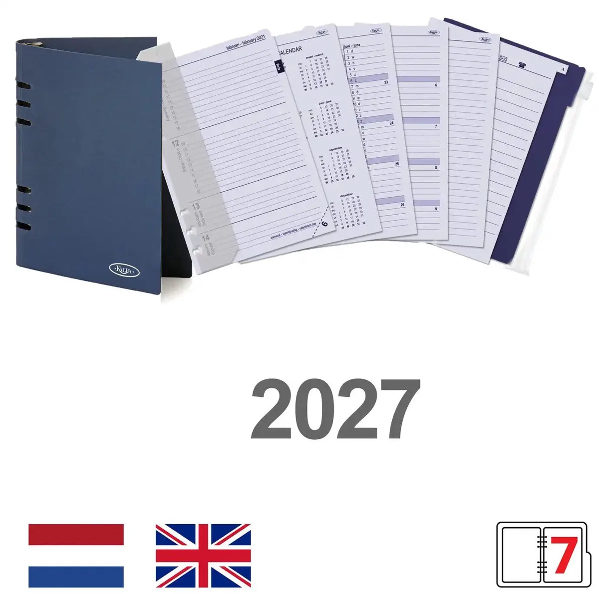 Kalpa 6407-27 210 x 144 mm A5 Bindmiddelinzetstukken EN NL (een beetje roest op de ringband!) + opbergmap 2027 by Kalpa in White – product photo
