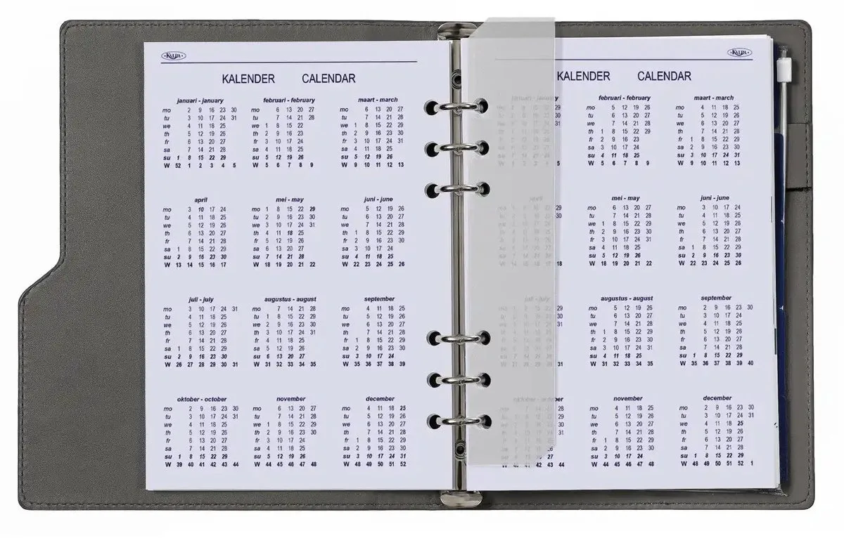 Kalpa 6407-27-28 210 x 144 mm A5 Agendavuller met 6 ringen Week NL EN (een beetje roest op de ringband!) + opbergmap 2027 2028 by Kalpa in White – product photo