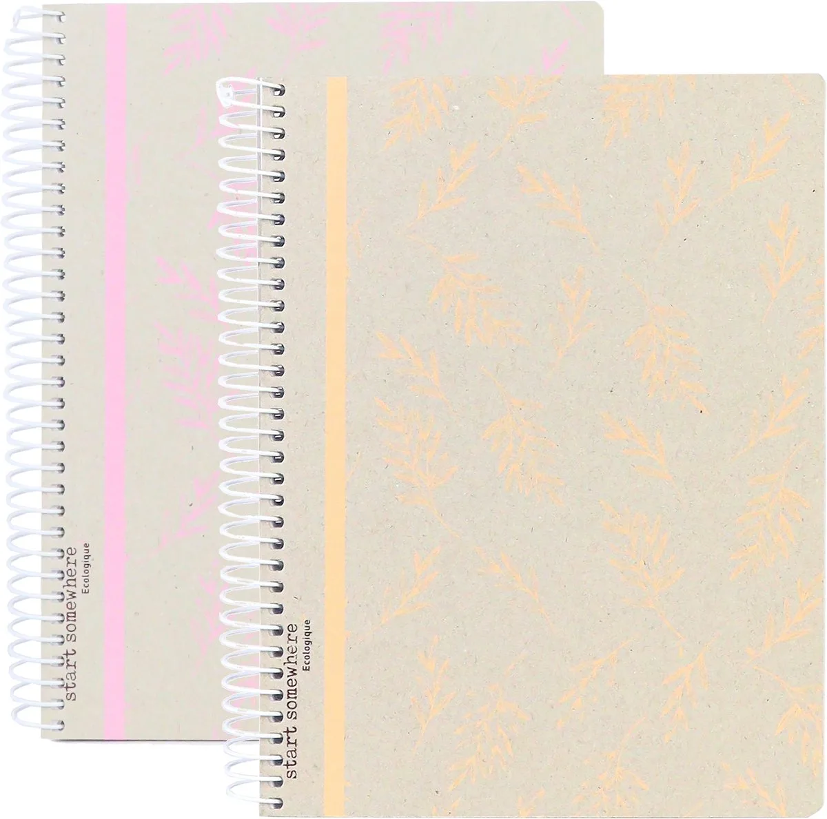 Ancor spiraalblok - ECOLOGIQUE - formaat A5 - met ruit 5mm - 2 stuks de Kangaro en Kraft roze, Kraft oranje A5 ruit – photo produit
