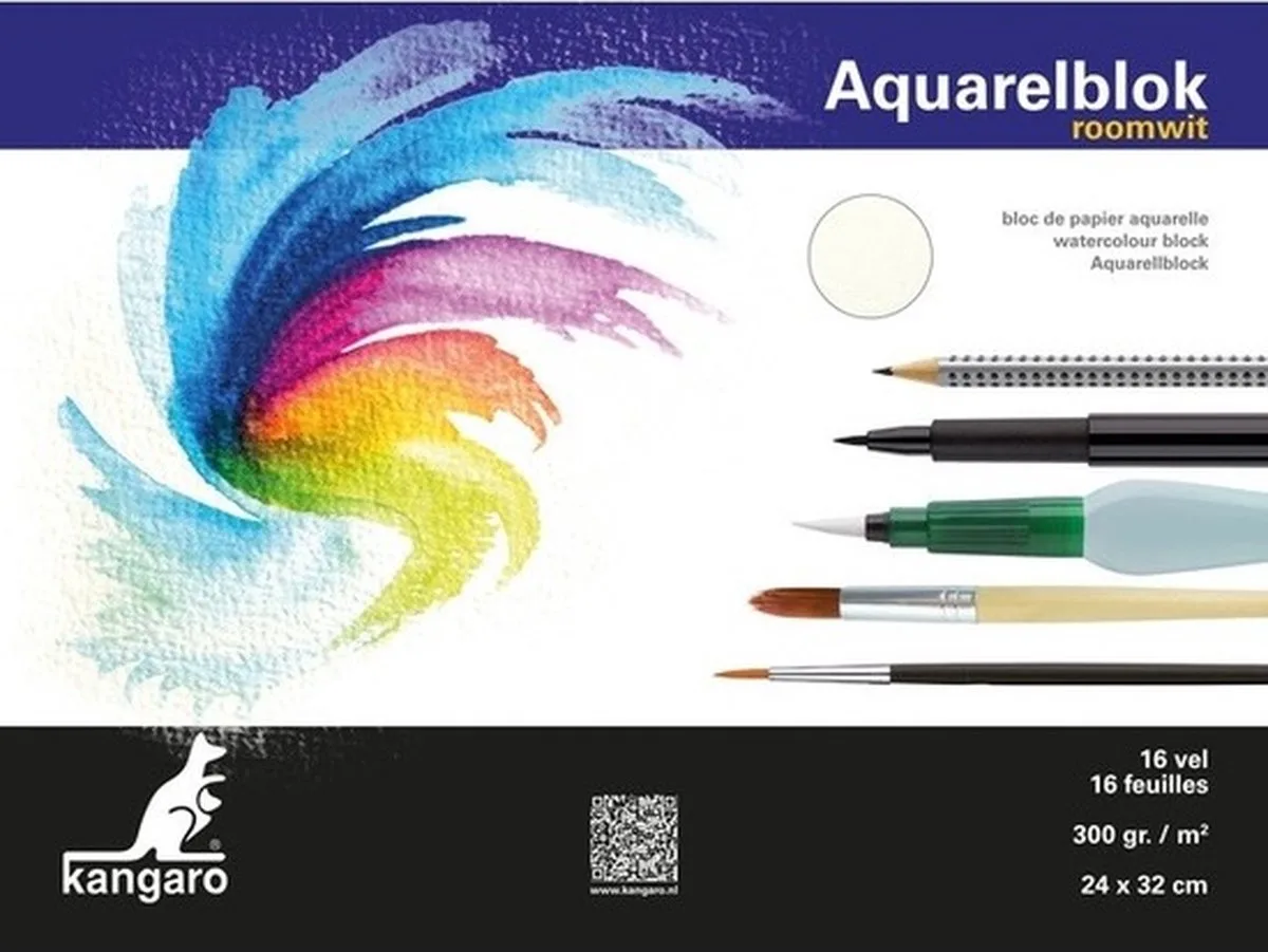 Aquarelblok - 3x - 16 vel - 300 gram - 32 x 24 cm - Aquarel papier de Kangaro en Multicolore – photo produit