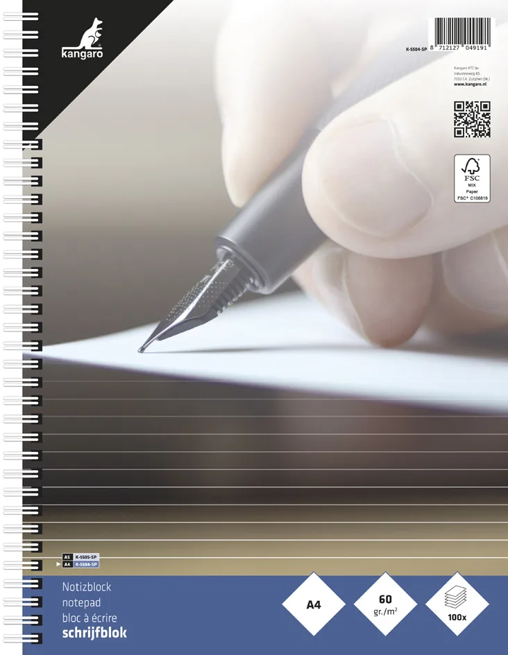 Collegeblock, ungelocht, DIN A4, liniert, 100 Blatt von Kangaro – Produktfoto