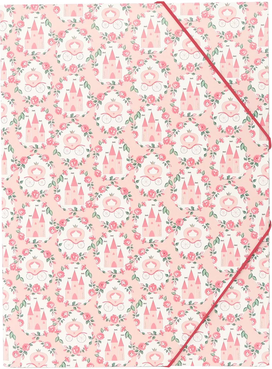 elastomap B'LOG PRINCESS - formaat A4 folio - met elastiek en 3 flappen de Kangaro en Roze met sprookjesmotief – photo produit