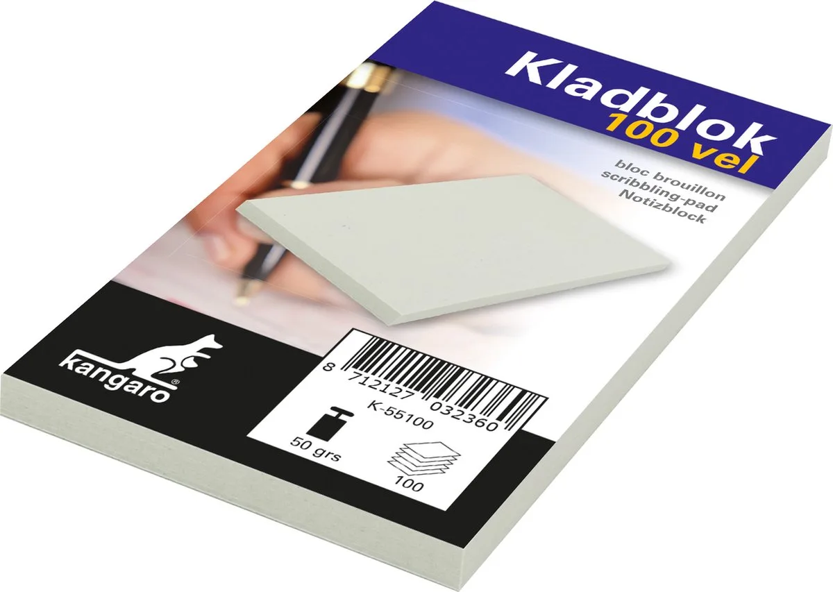 kladblok - 6,75 x 11 cm - 100 vel met dekblad - K-55100 fra Kangaro i Grå – produktbillede