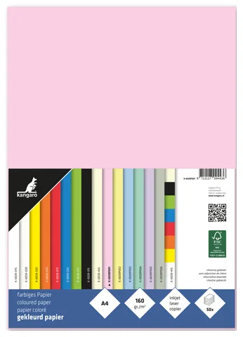 Multifunktionspapier, DIN A4, 160 g/qm, pastellrosa van Kangaro – productfoto