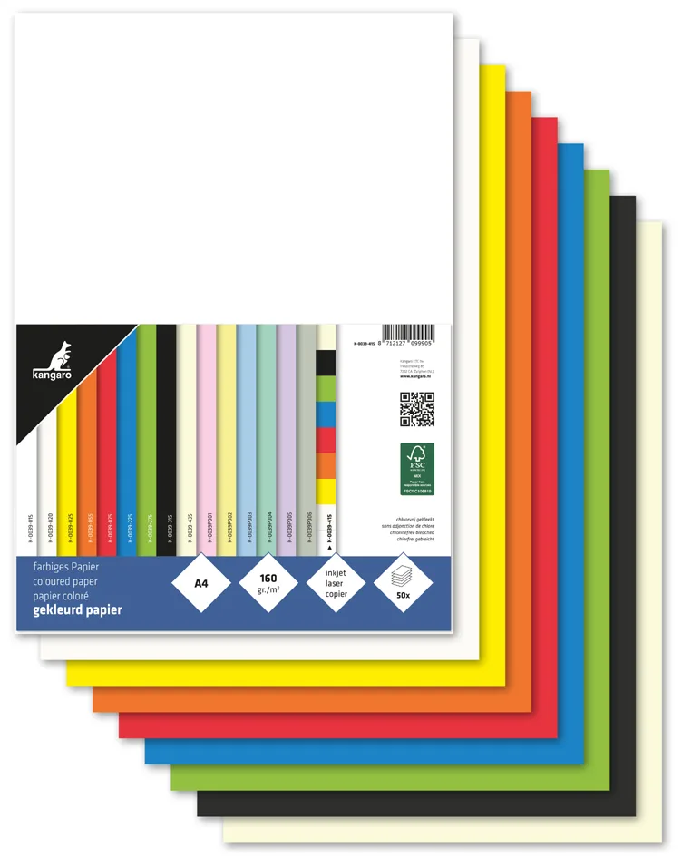 Multifunktionspapier, DIN A4, 160 g/qm, sortiert fra Kangaro – produktbillede