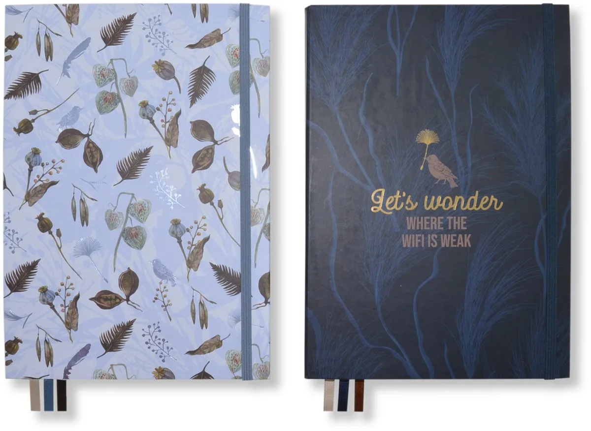 notitieboek - Natural Beauty - 25,3 x 17,8 cm - dotpapier - met eleastiek en leeslinten - 2 stuks van Kangaro in Meerkleurig – productfoto