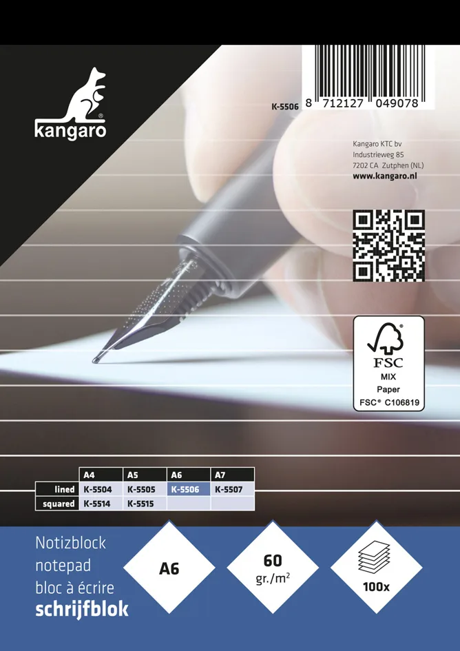 Notizblock DIN A6, liniert, 100 Blatt by Kangaro – product photo
