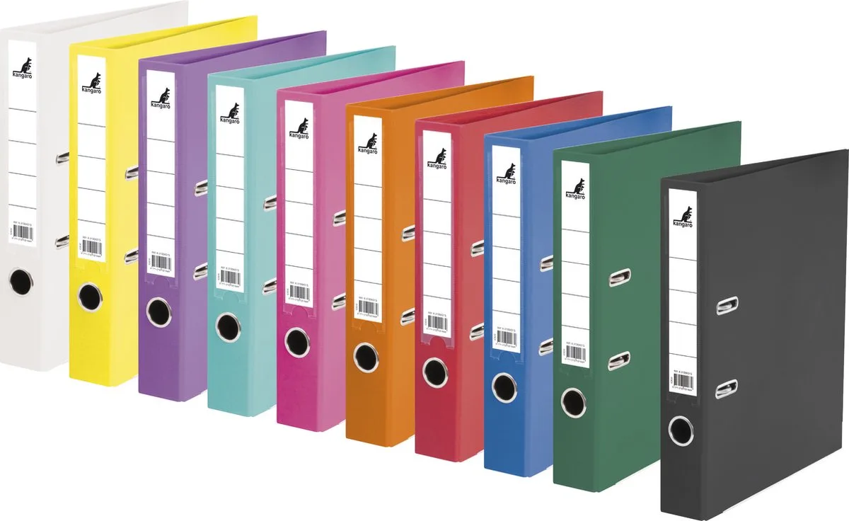 ordner - A4 - 2-rings - rugbreedte 50mm - 10 stuks assorti kleuren van Kangaro in Assorti 10 kleuren – productfoto