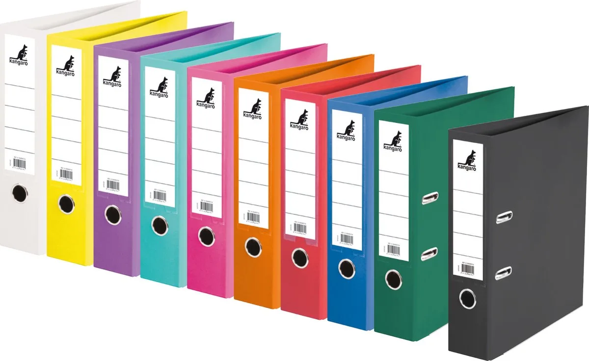 ordner - A4 - 2-rings - rugbreedte 75mm - 10 stuks kleuren van Kangaro in Assorti – productfoto