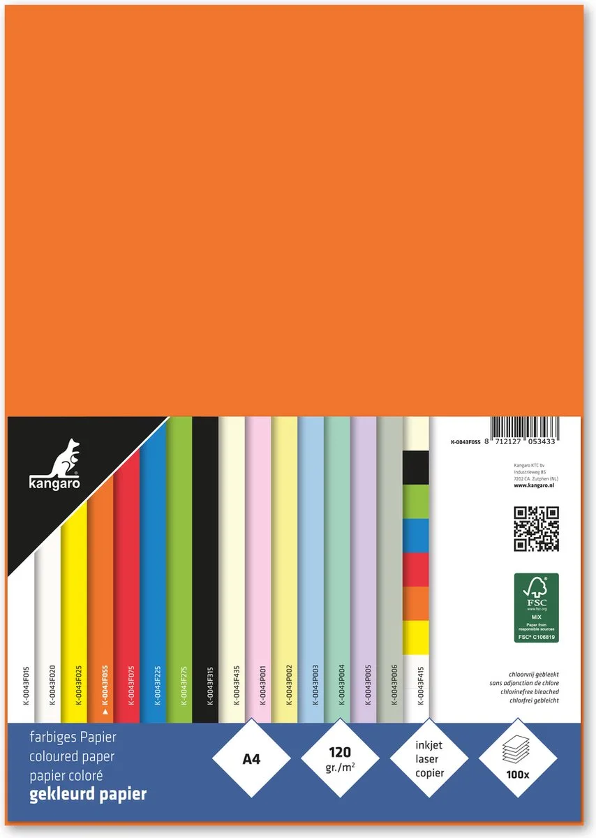 papier - A4 - 120 grams FSC - pak 100 vel by Kangaro in Orange – product photo