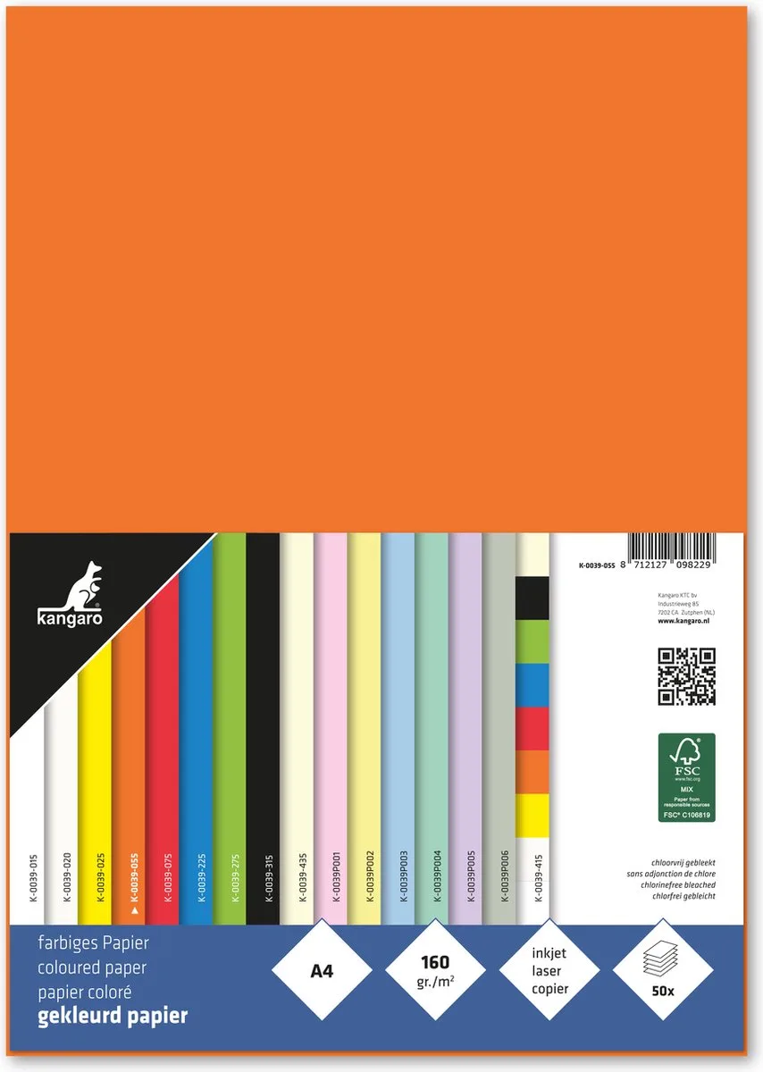 papier - A4 - 160 gram FSC - pak 50 vel fra Kangaro i Orange – produktbillede