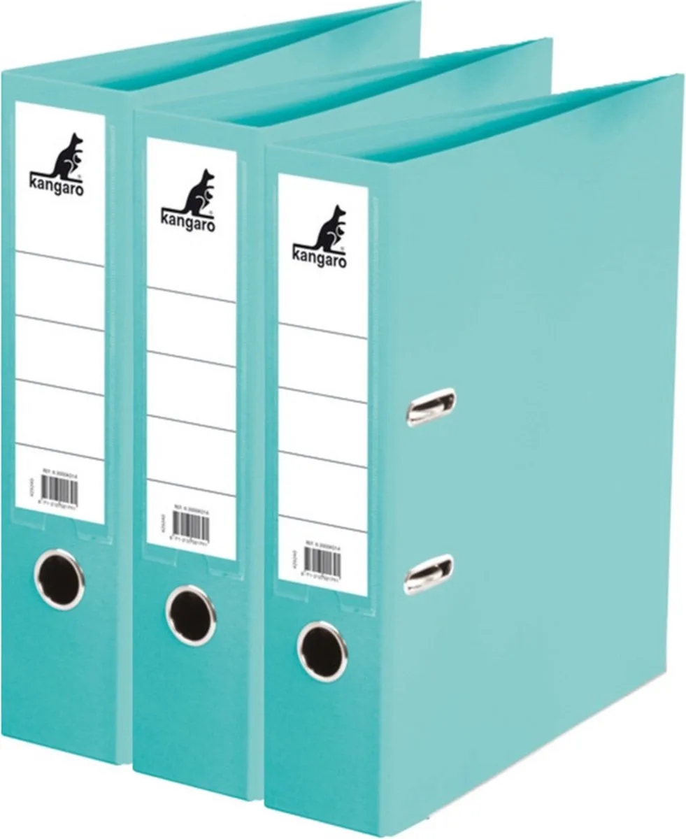 Ringband map/ordners 2 gaats A4 - 3x - 31 x 28 x 7 cm - Documenten/papieren opbergen - Kantoorartikelen van Kangaro in Turquoise – productfoto