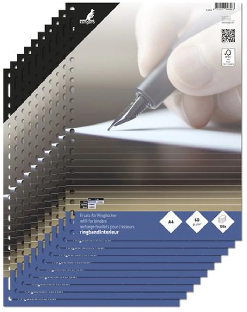 ringbandinterieur A4 - lijn - 60 grams - 23-gaats - 10 sets - ringbandpapier by Kangaro in White – product photo