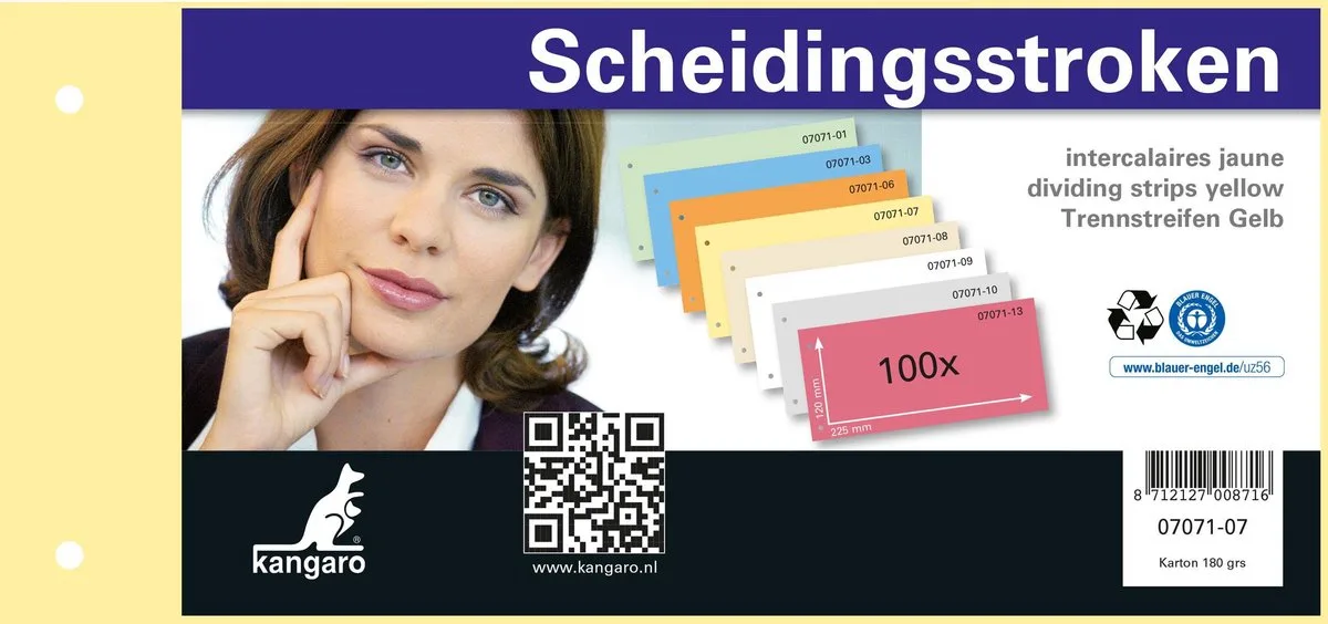 scheidingsstrook - 2-gaats - 225x120mm - 180 grams - 100 stuks von Kangaro in Gelb – Produktfoto