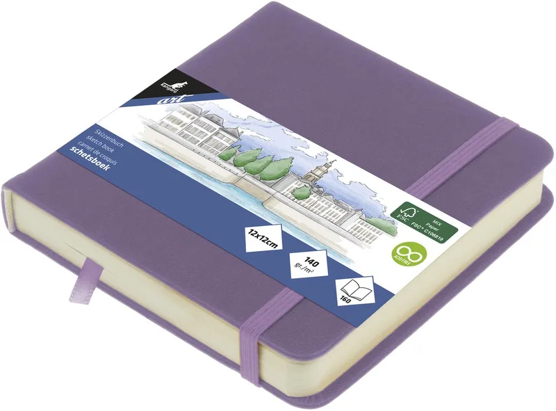 schetsboek - 12x12cm - met elastiek en lint van Kangaro in Heather Purple – productfoto